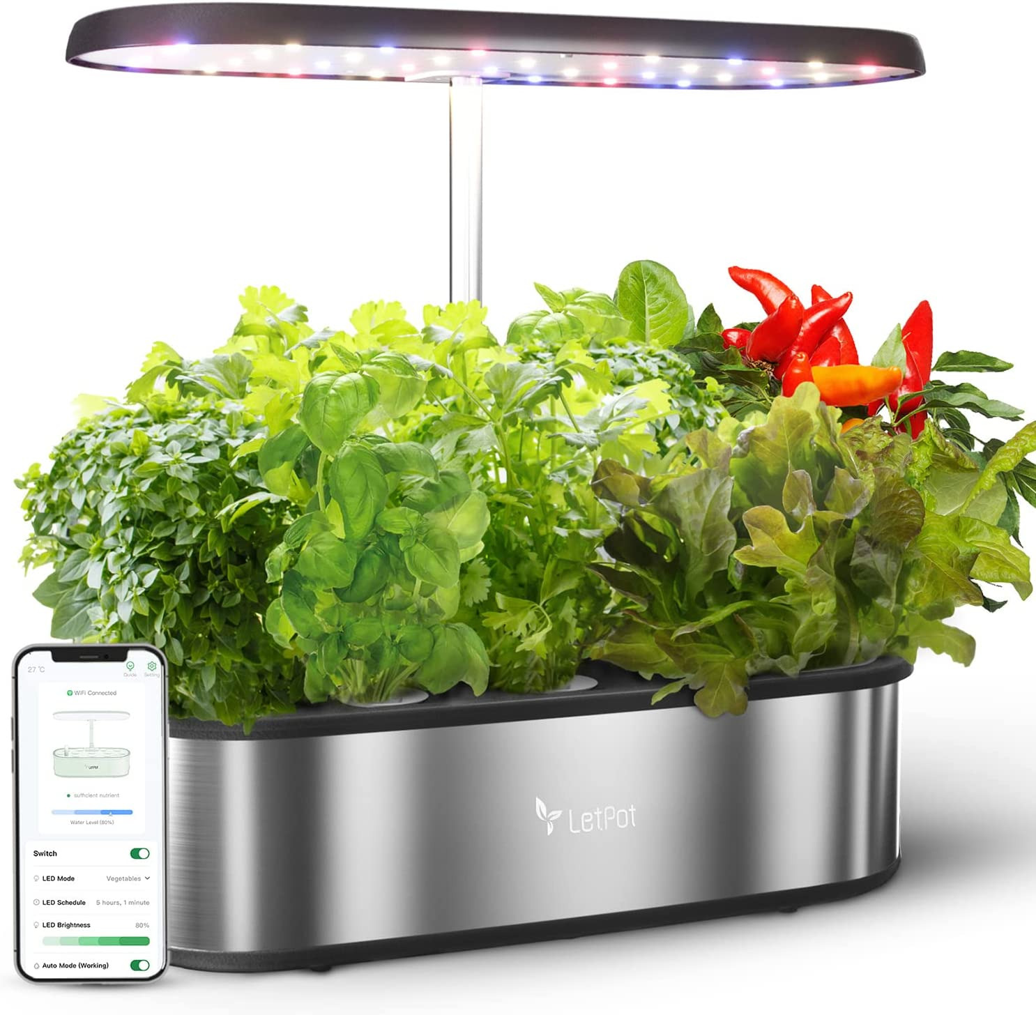 Hydroponics Growing System 12 Pods Smart Herb Garden Kit Indoor APP & Wifi 24W