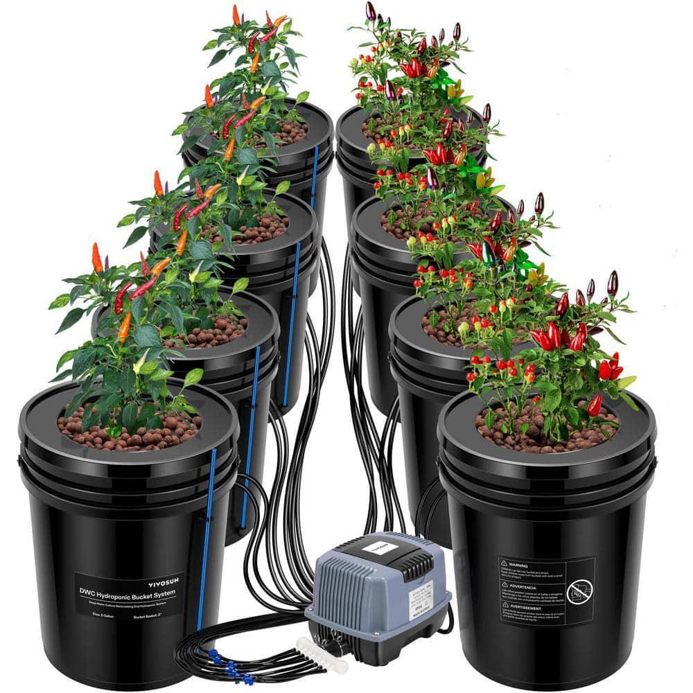 Hydroponic Deep Water Culture 8 Plant Bucket Grow System Kit Complete w Bubble