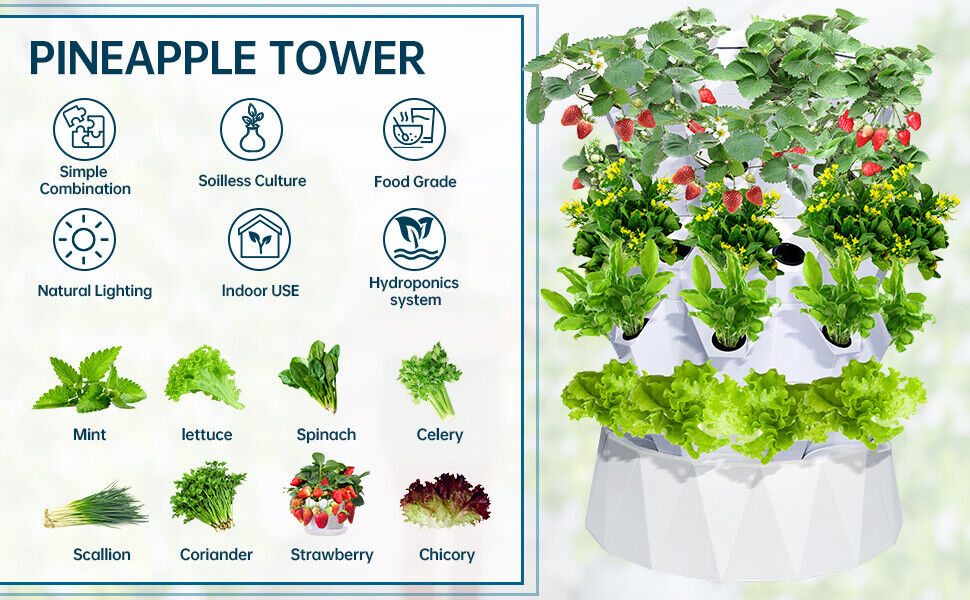 40 Pot Vertical Hydroponics Tower Systems Hydroponic Growing Kit Garden Home US