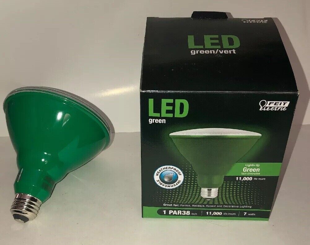 Feit PAR38/G/10KLED/BX Non-Dimmable Green LED Bulb, PAR38, 7W