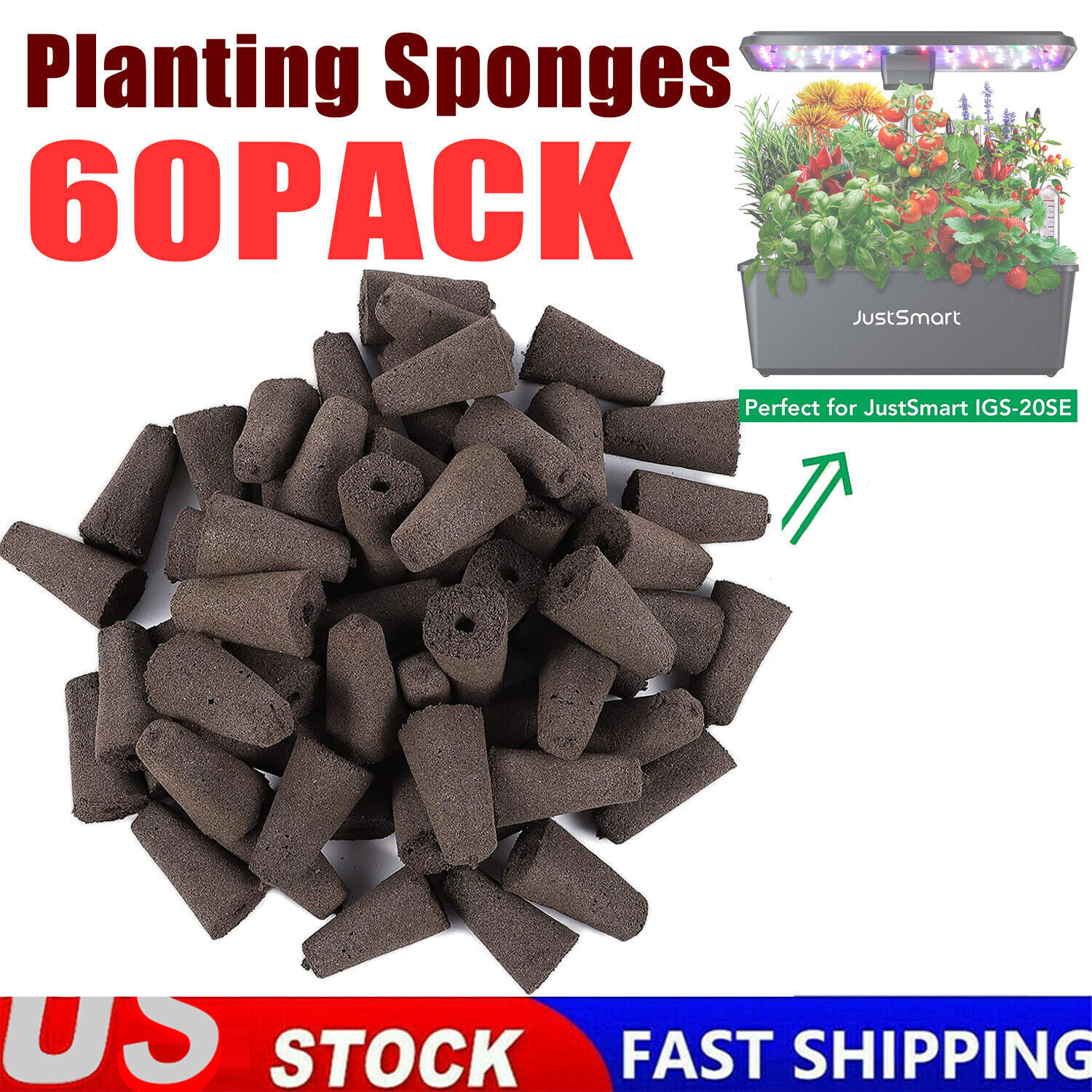 60 Pack Hydroponic Grow Sponges, Seed Kit Pods Replacement Root Growth Sponges 