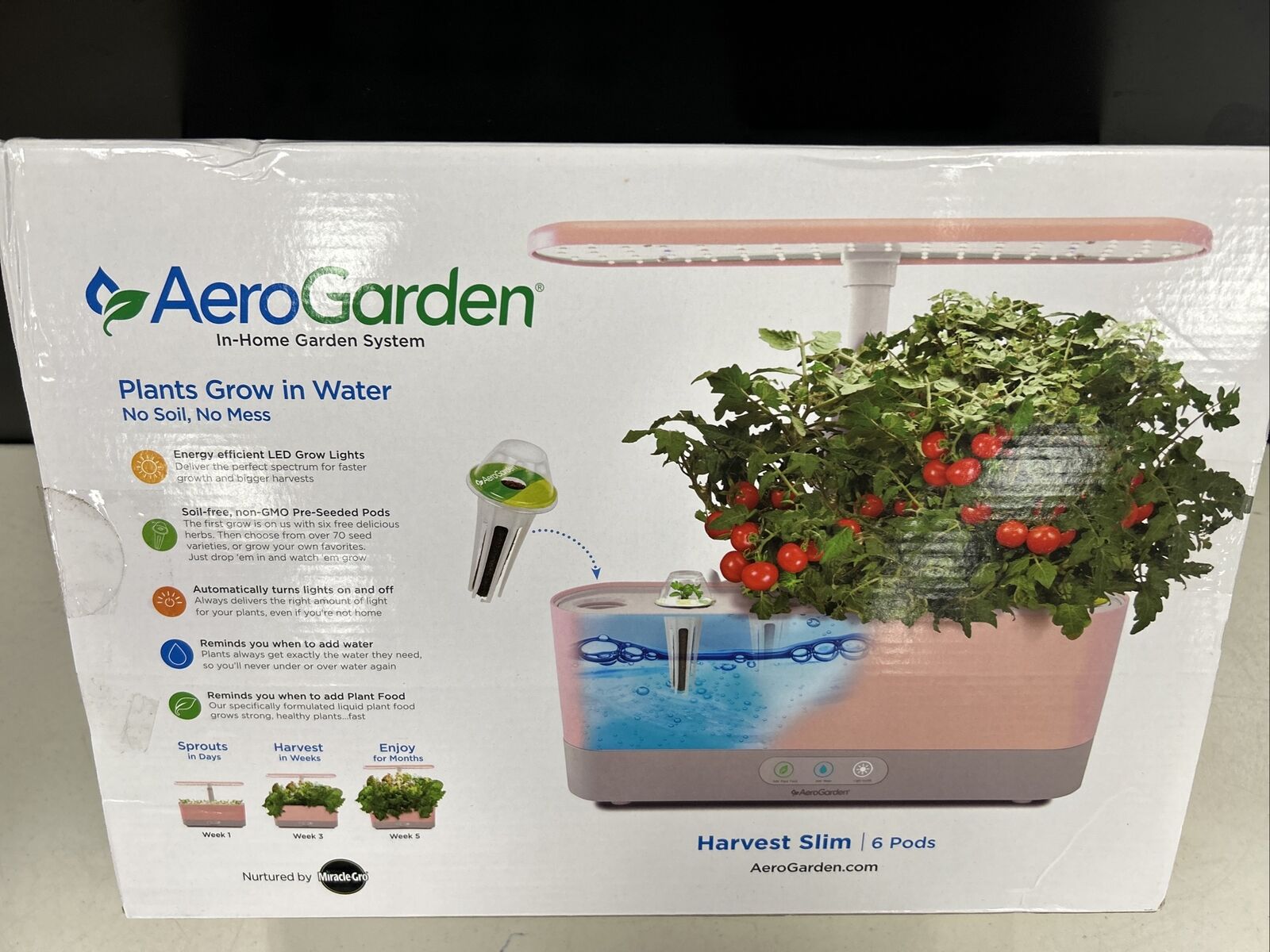 PINK AeroGarden Harvest Slim Hydroponic Indoor Garden