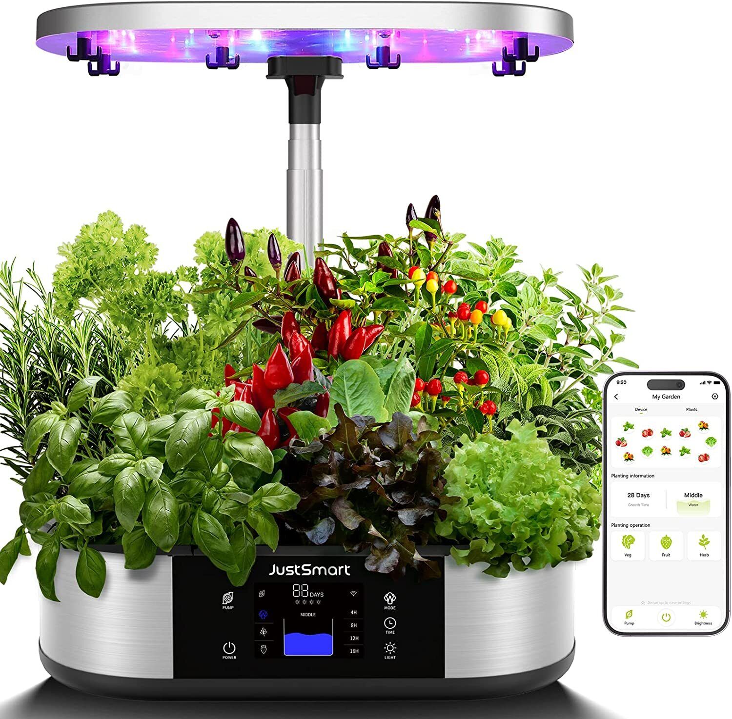 WiFi 30W 12Pods Indoor Herb Garden Hydroponics Growing System LED Grow Light US