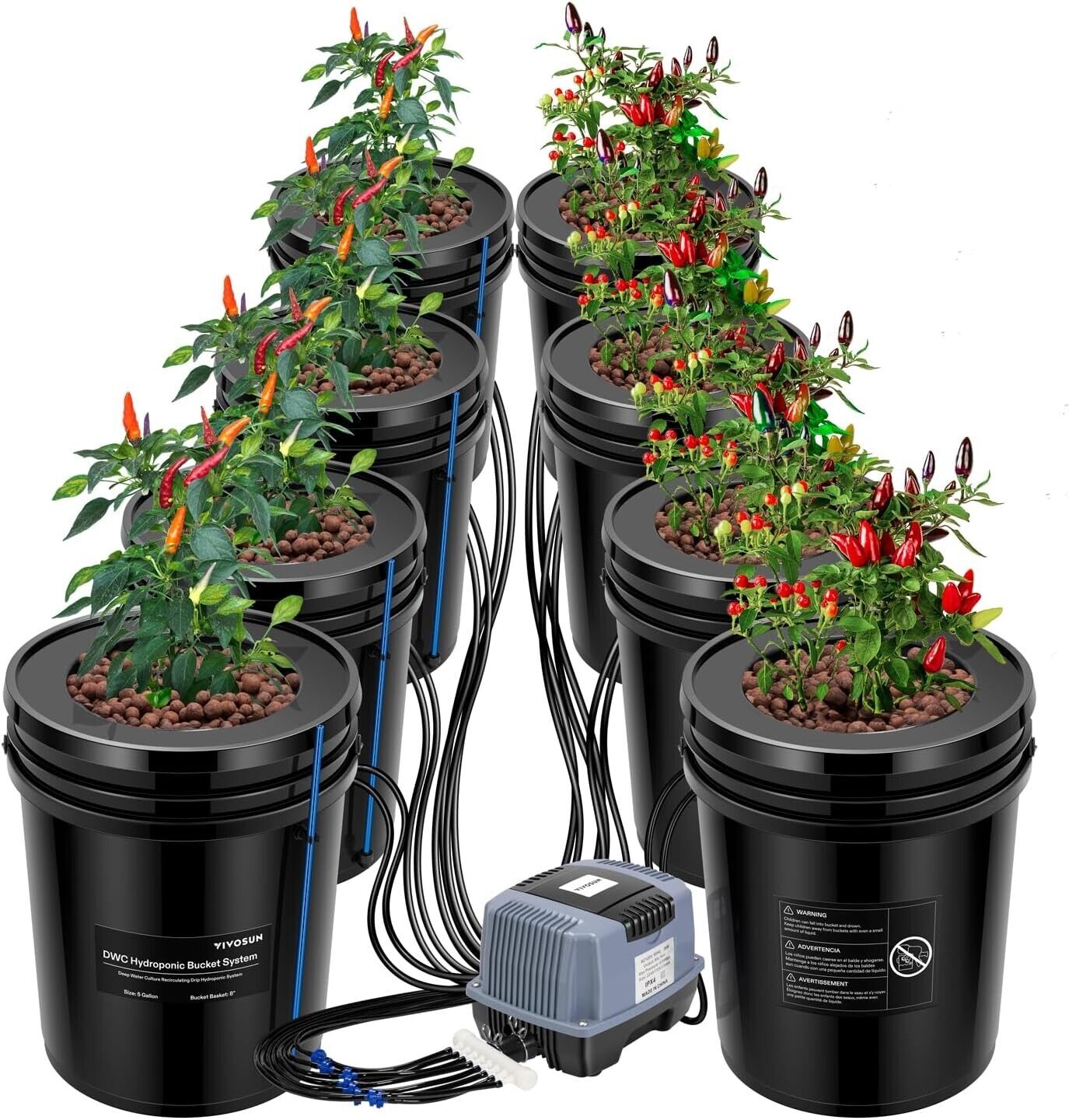 VIVOSUN 8 Bucket  5 Gal DWC Hydroponics Grow System w/ Top Drip Kit