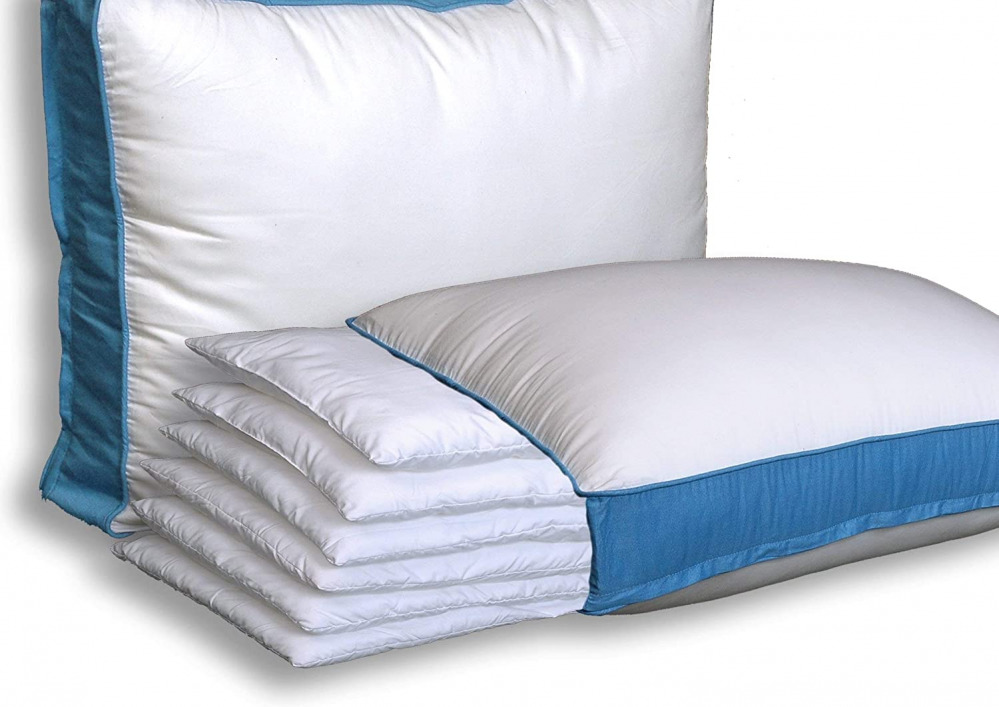 The Pancake Pillow - Adjustable Layer Pillow. Queen (Pack of 1), White - Blue 