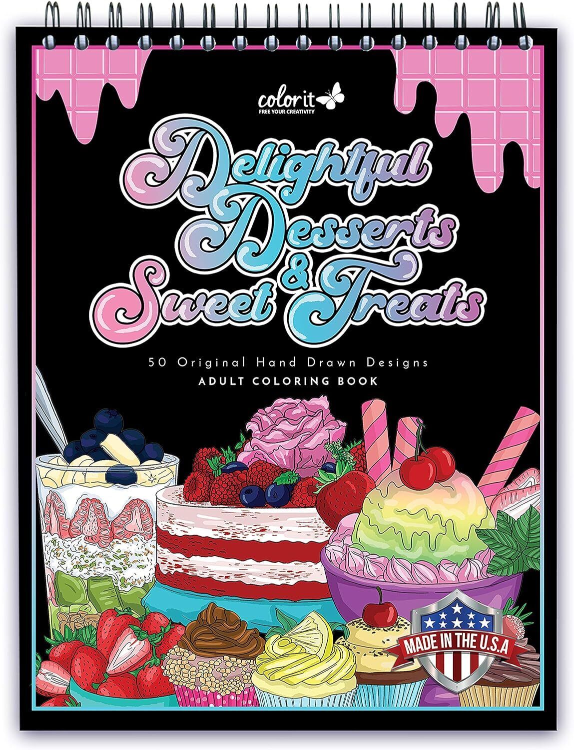 ColorIt Delightful Desserts & Sweet Treats Adult Coloring Book, 50 Sheet - White