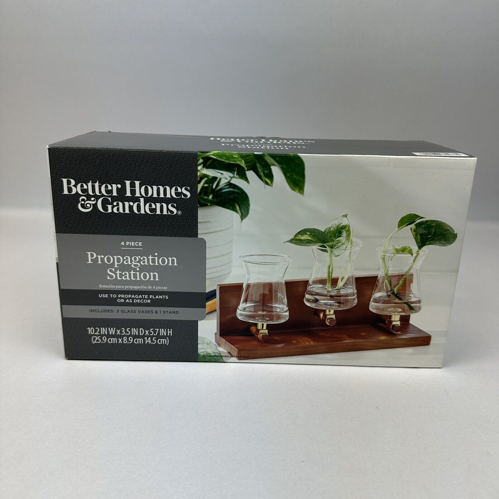 Better Homes & Gardens 4 pc Propagation Station 3 Glass Vases with Wood Stand