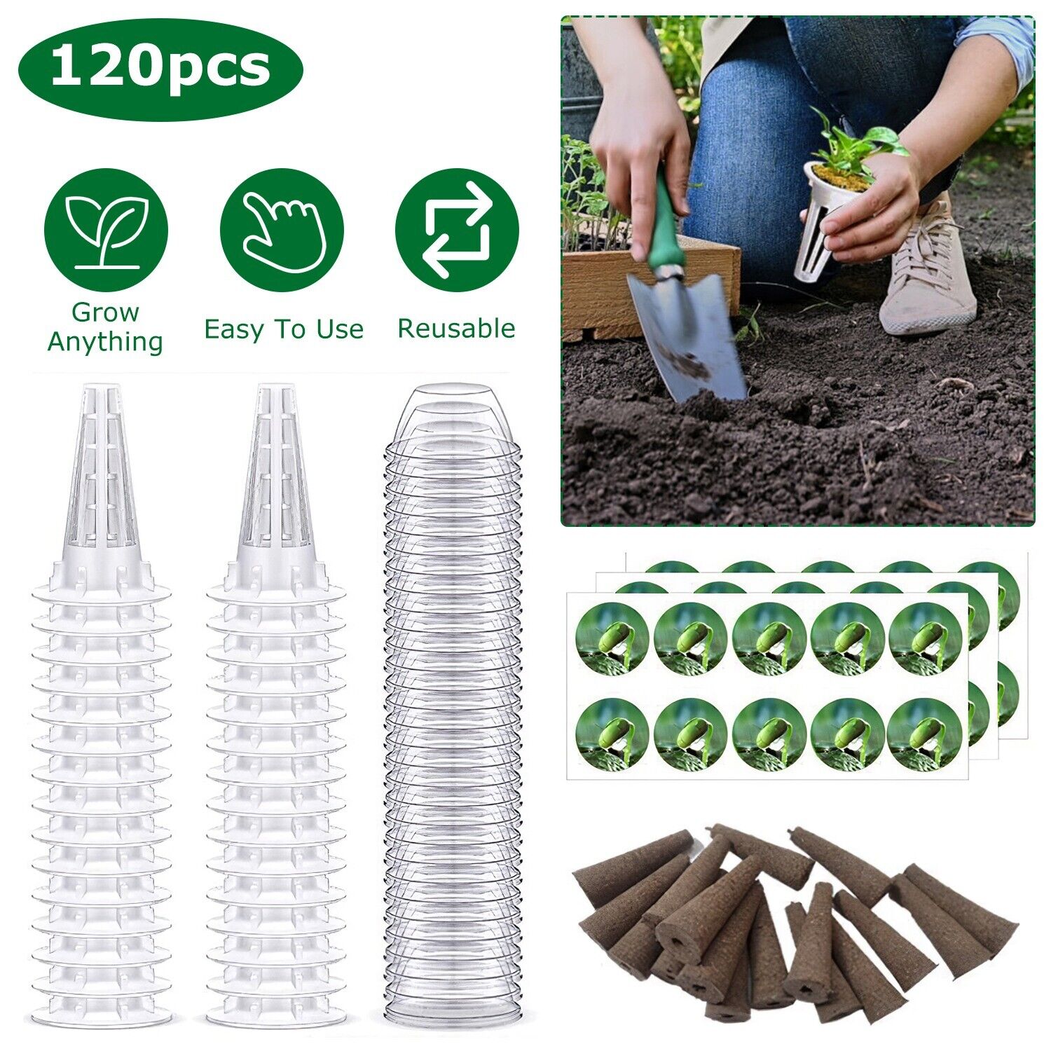 30 Pack Hydroponic-Garden System Seed-Pods Kit-30 Grow Baskets 30 Sponges & Lids