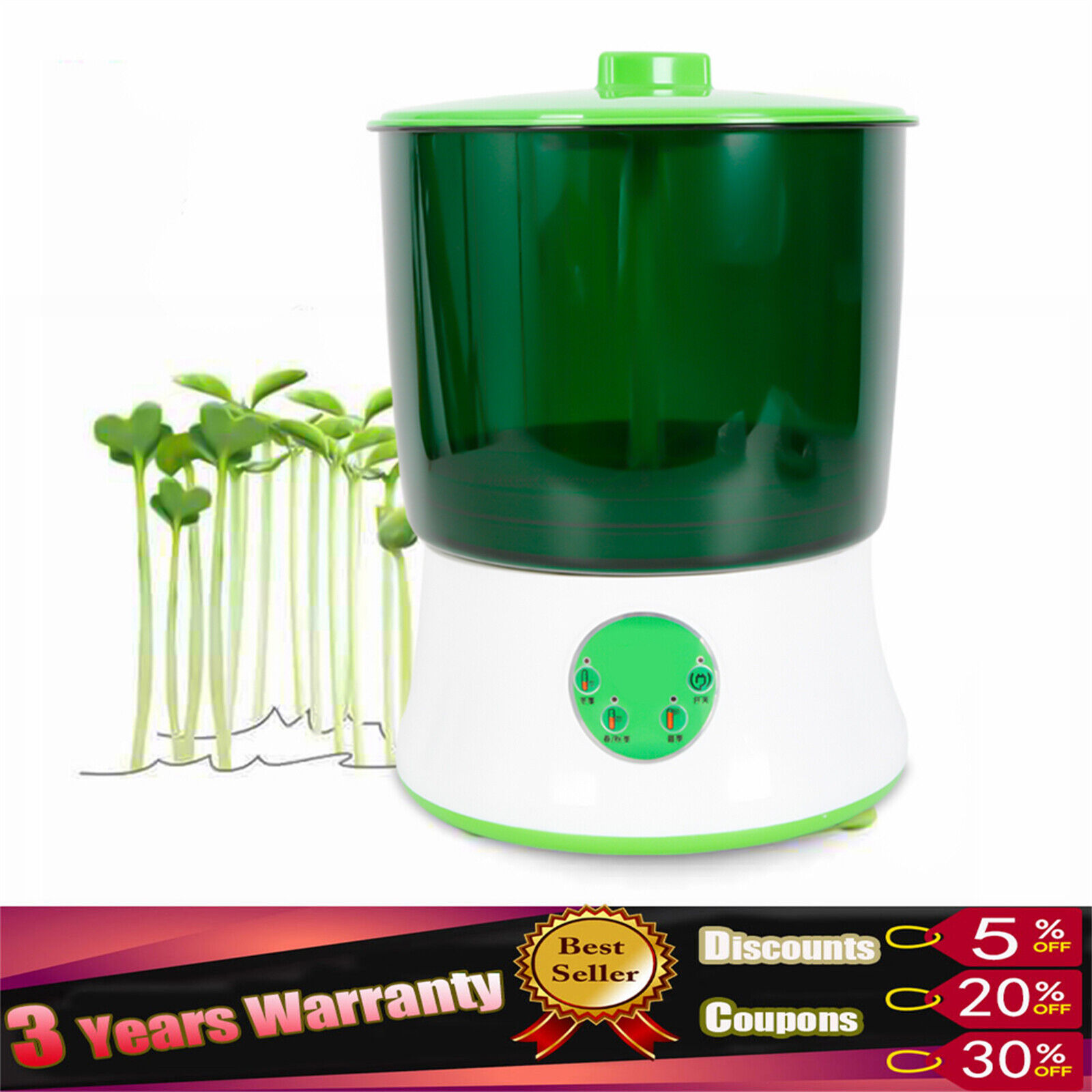 2-Layer Bean Sprouts Machine Large Capacity Automatic Bean Sprouter Grow Tool US