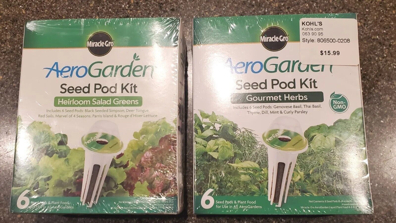 NEW SEALED Qty 2 AeroGarden Seed Pod Kits Gourmet Herbs, Heirloom Salad Greens