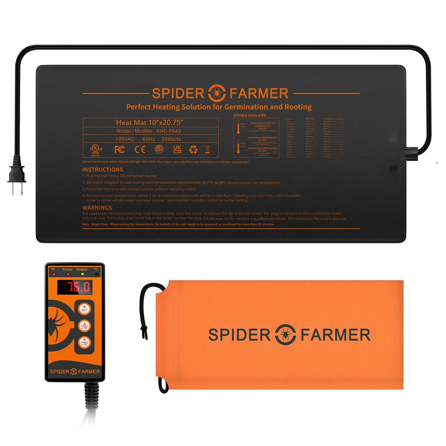 Spider Farmer Seedling Heat Mat Digital Thermostat Combo Set Hydroponic Indoor