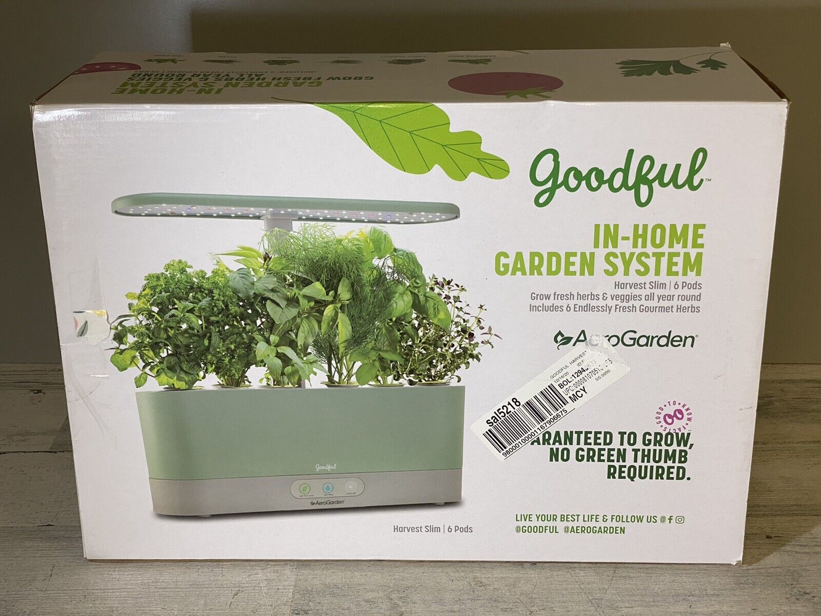 Goodful In-Home Garden System Harvest Slim Sage Green Missing Pods New Open Box