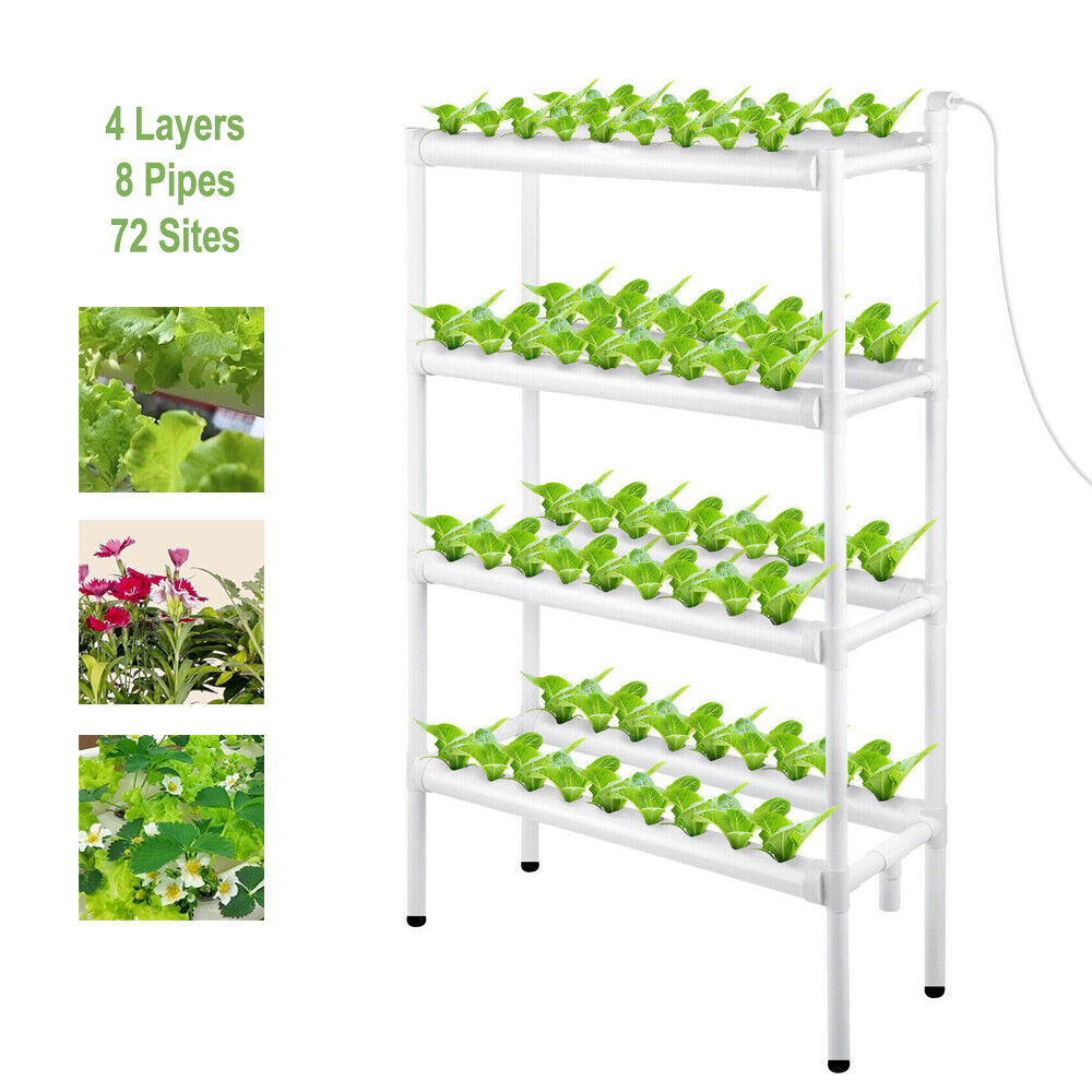 Hydroponics Growing System 4 Layer 72 Sites 8 Pipes PVC Indoor Planting Kit