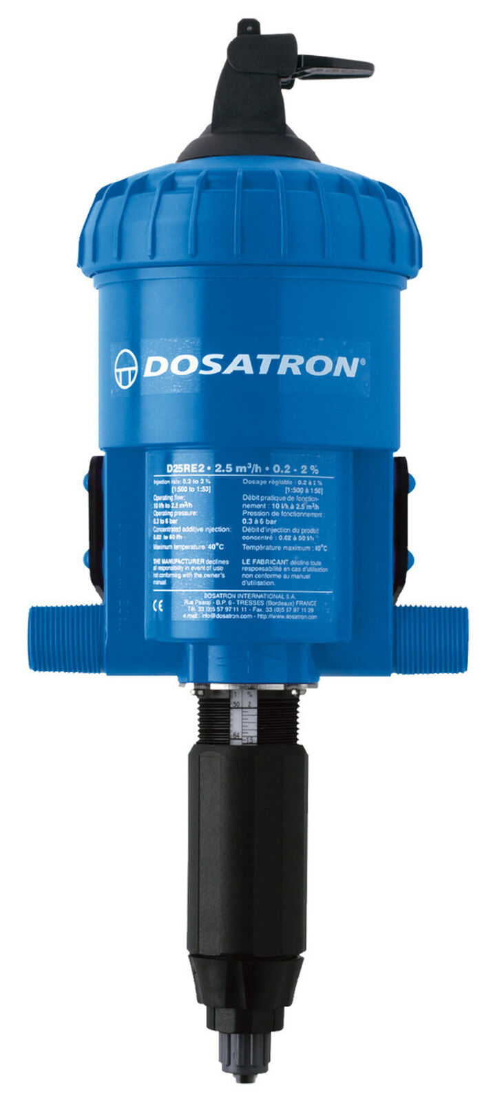 Dosatron Water Powered Doser 11 GPM 1:500 to 1:50 - 3/4 in (D25RE2VFBPHY)