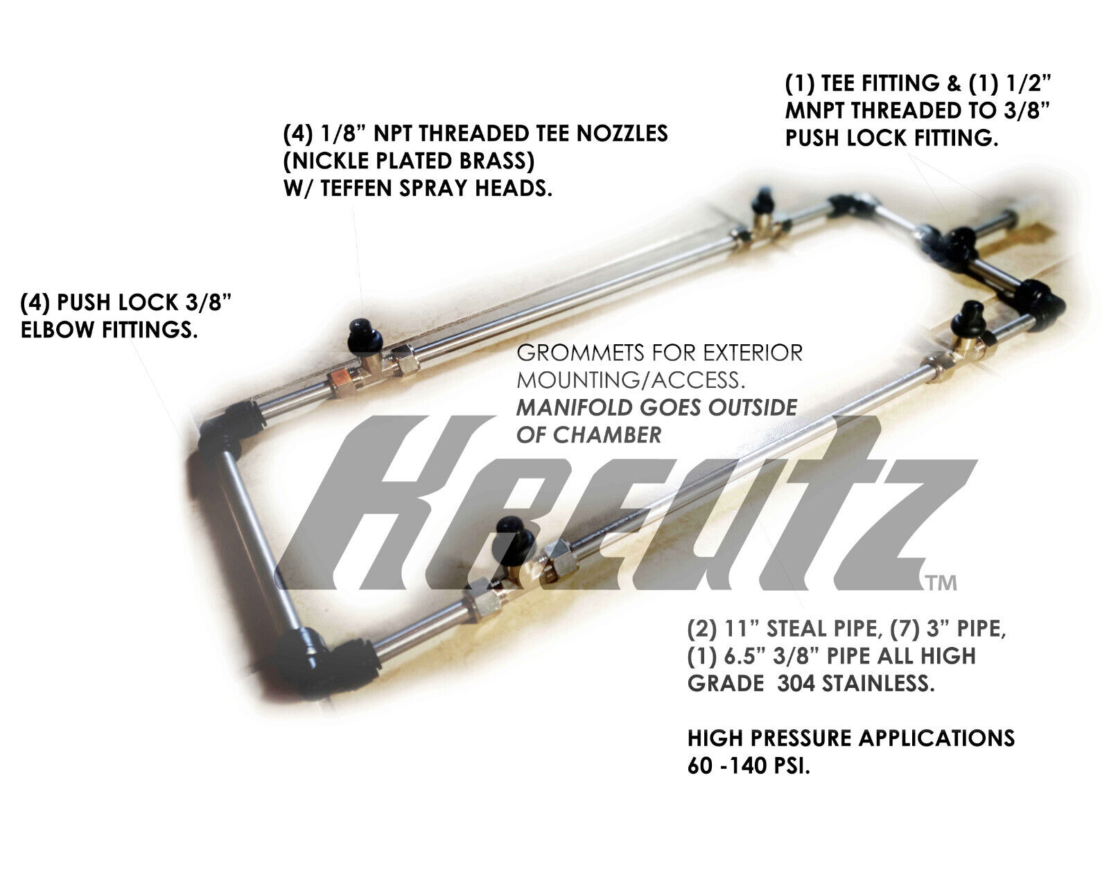 High Pressure Aeroponic Misting (4)xNozzle Manifold Kit 20\