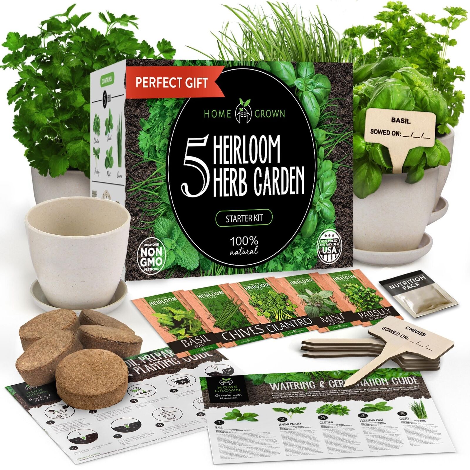 Indoor Herb Garden Starter Kit - Christmas Gift for Gardeners - Complete 5 He...
