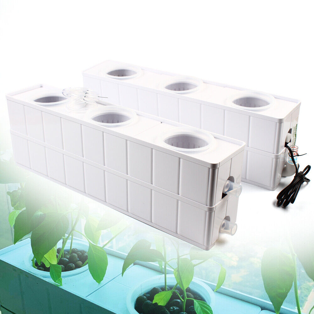 6 Plant Hydroponic Site Grow Kit Square Shape Pump Baskets Grow System 110V NEW