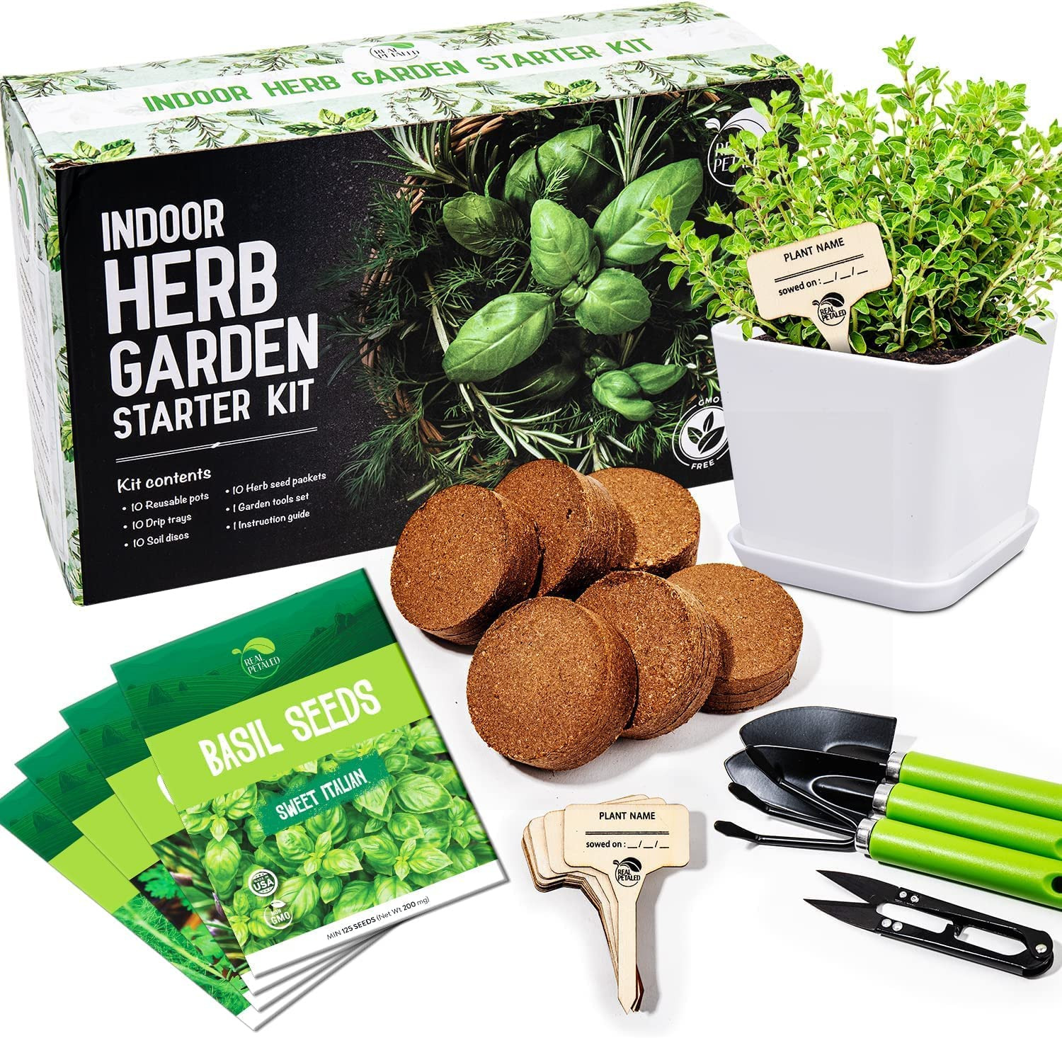 Indoor Herb Garden Kit 10 Non-Gmo Herbs- Window Herb Garden Kit with 10 Reusable
