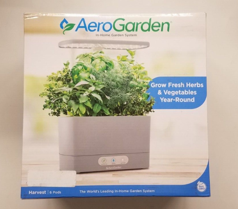 NEW AeroGarden Harvest Indoor Hydroponic Garden 6 Pods Cool Gray 100690-CGY