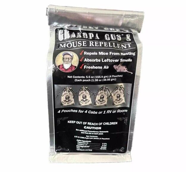 GRANDPA GUS'S Extra-Strength Mouse Repellent, Cinnamon/Peppermint 4 Pouches