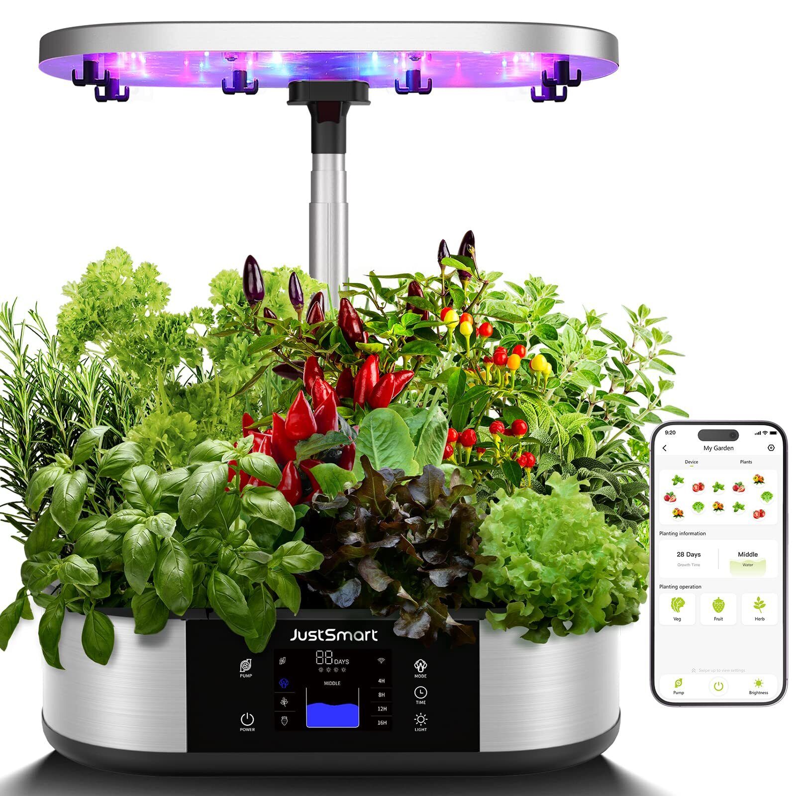 WiFi APP Controlled 12 Pods Hydroponics Growing System Indoor with 30W LED Light