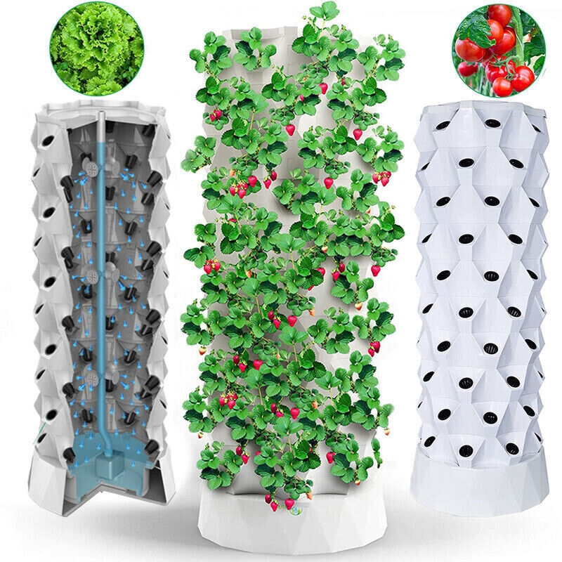 Vertical Hydroponic Garden Tower System Aeroponics Home Grow Kit 10 Layer 80Pots