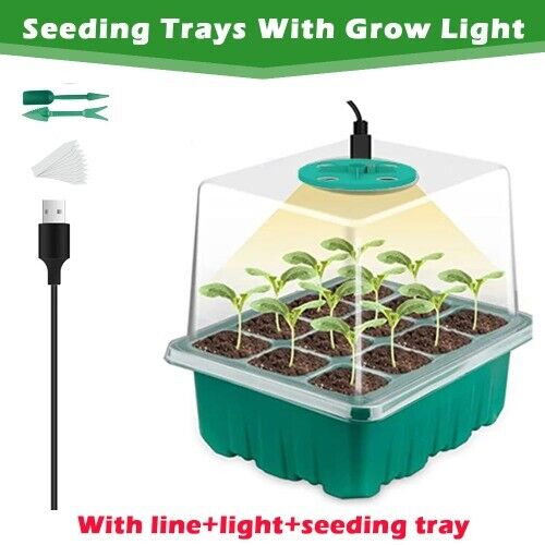 Seed Starter Trays with Grow Light Seeding Starter Kits with Domes Cover Indoor