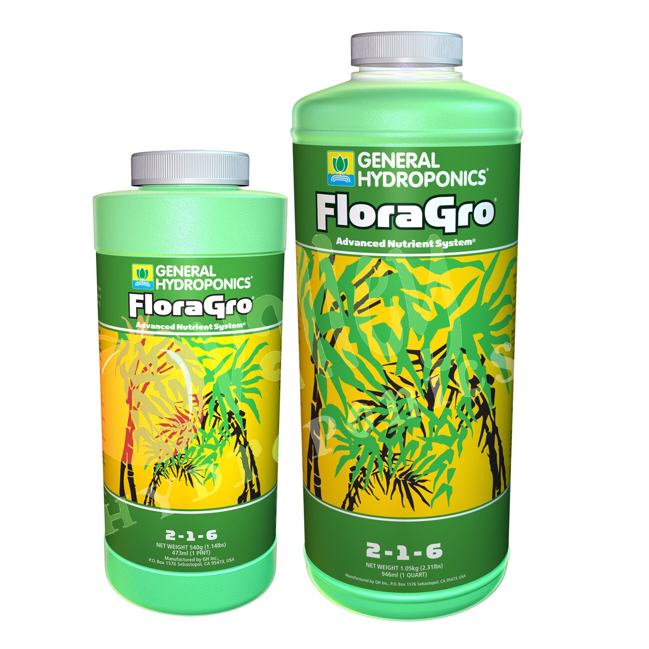 General Hydroponics 3-Part FLORA SERIES PT QT: FloraGro FloraMicro FloraBloom GH