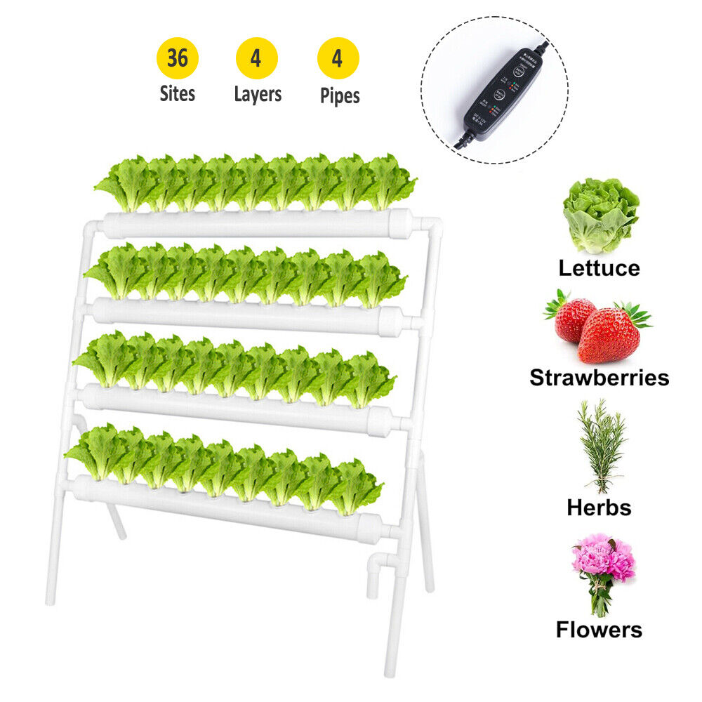 36 Sites Hydroponics Growing System 4 Layers PVC Indoor Planting Kit w/Timer