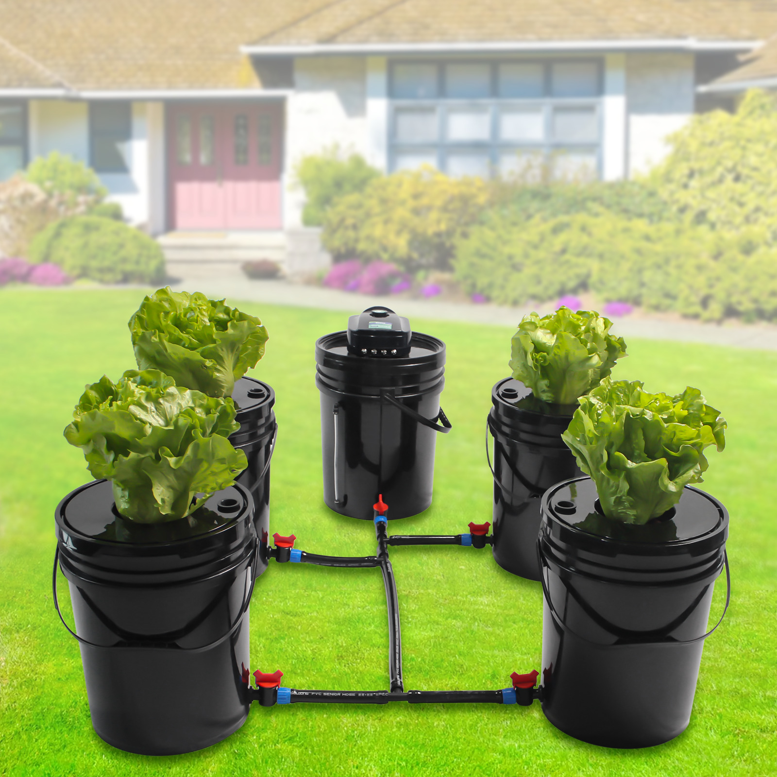 5 Gallon Round Bucket Deep Water Culture DWC Hydroponic Grow System Kit Set of 5