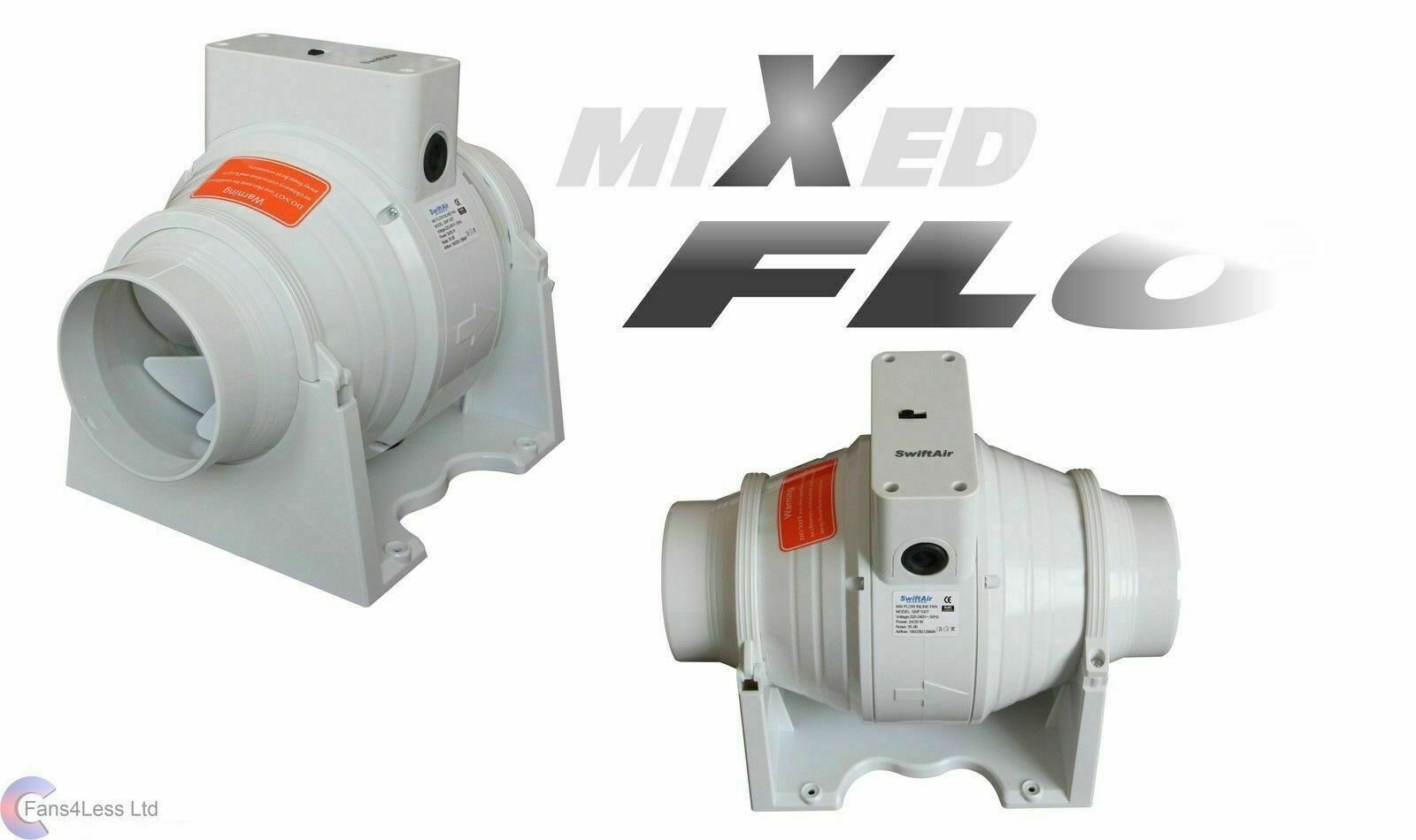 XFLO100T Timer Fan in line Mixed Flow 4'' 100mm Bathroom Extractor Fan 220m3/hr