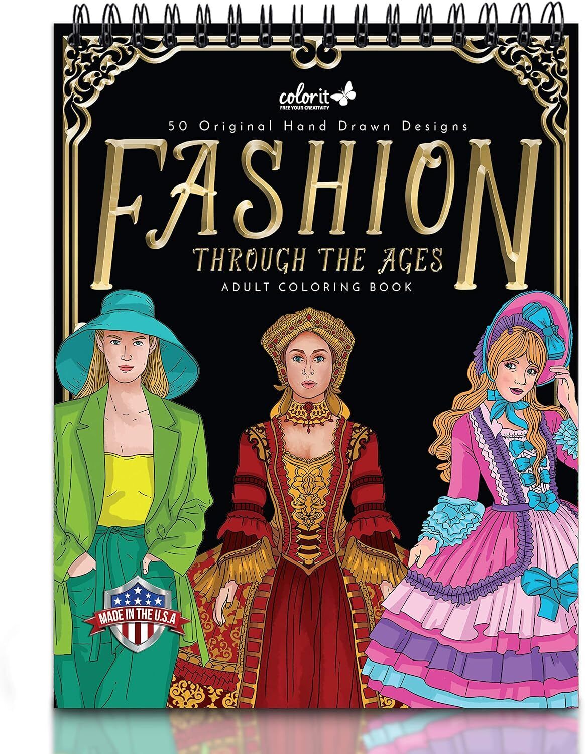 ColorIt 50 Single-Sided Designs Fashion Through The Ages Adult Coloring Book