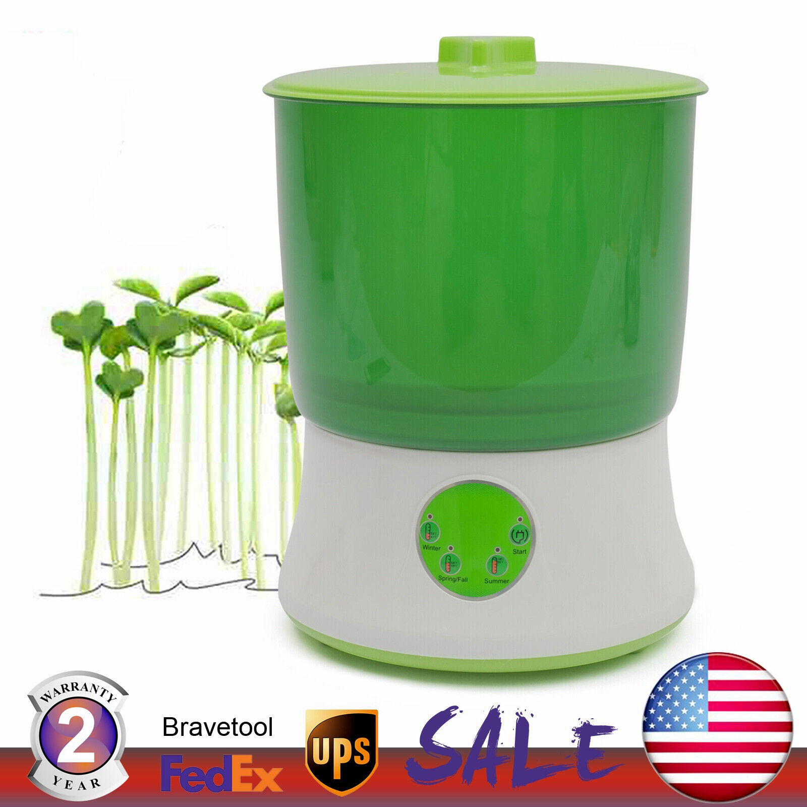2-Layer Automatic Bean Sprout Maker Household Bean Sprouts Machine 360°Sprinkler