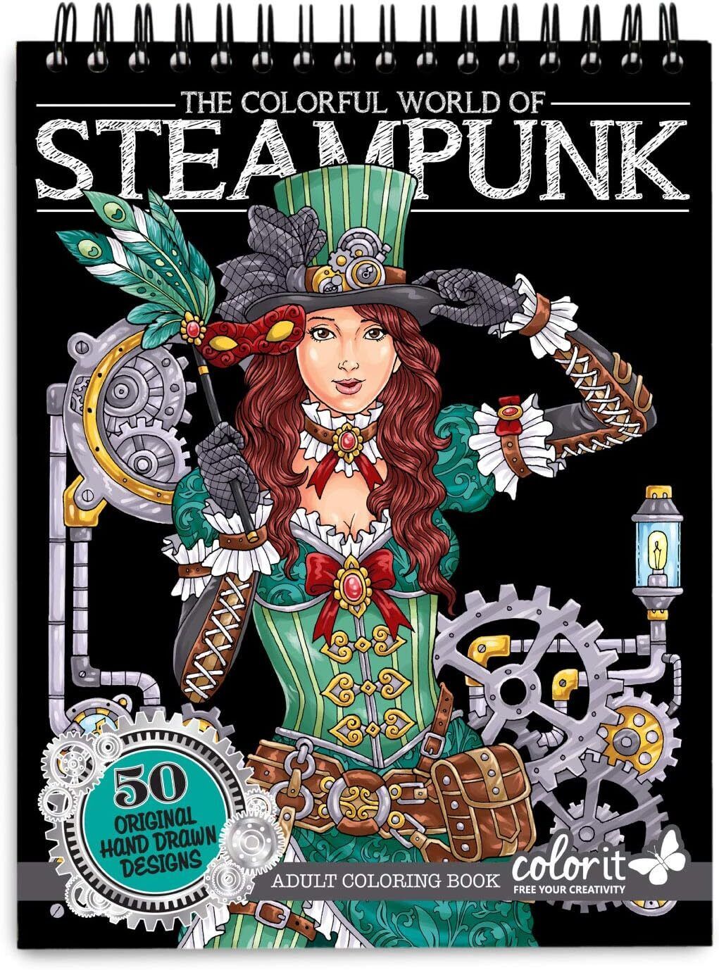 ColorIt Colorful World of Steampunk Adult Coloring Book, 50 Sheet - White