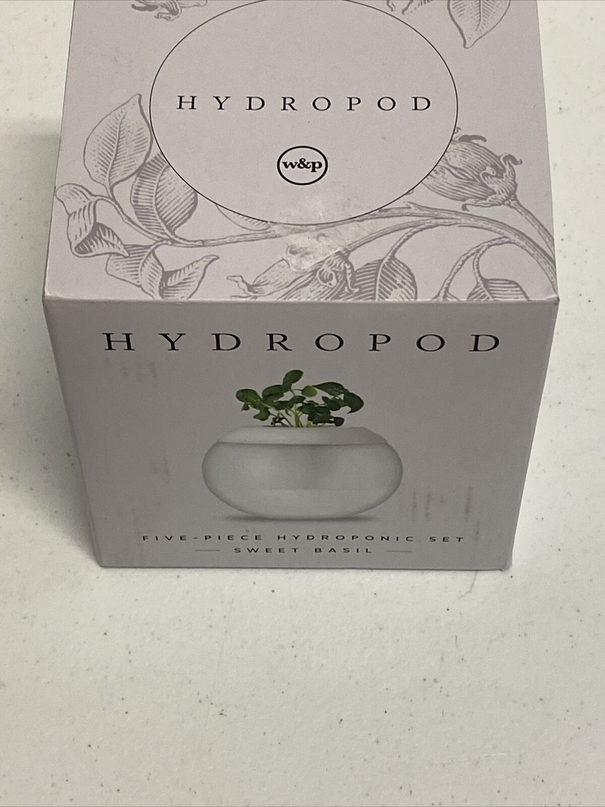 W&P HYDROPOD Five Piece Hydroponic Set Sweet Basil, In White  New 