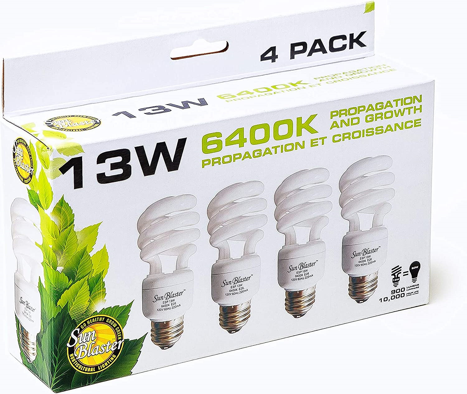 SunBlaster SL0900151 13 Watt Indoor Plant Grow Light Set with 4 CFL Lightbulb...