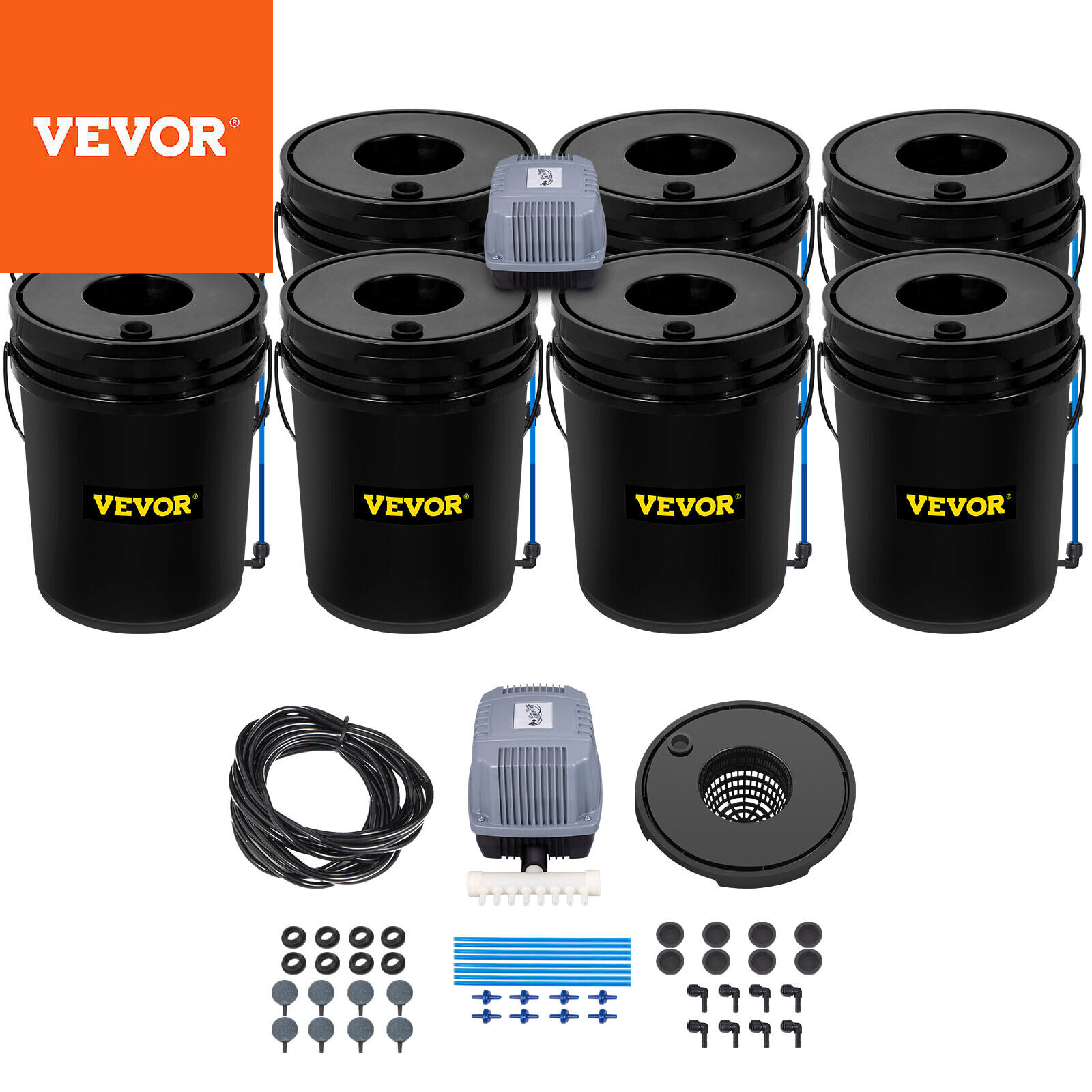 VEVOR Hydroponics Deep Water Culture DWC Hydroponic System 5 Gallon 8 Buckets