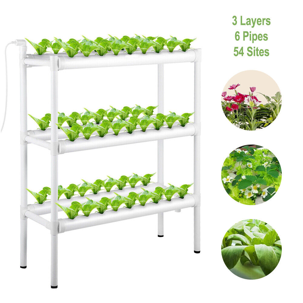 54 Sites Hydroponics Growing System 3 Layers 6 PVC Pipes Indoor Planting Kit