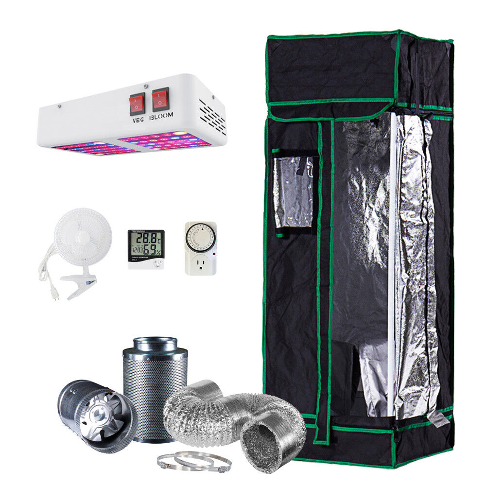 1.3'x1.3' Grow Tent Kit w/ 300w LED Light & Fan + Carbon Filter Combo 16x16x48