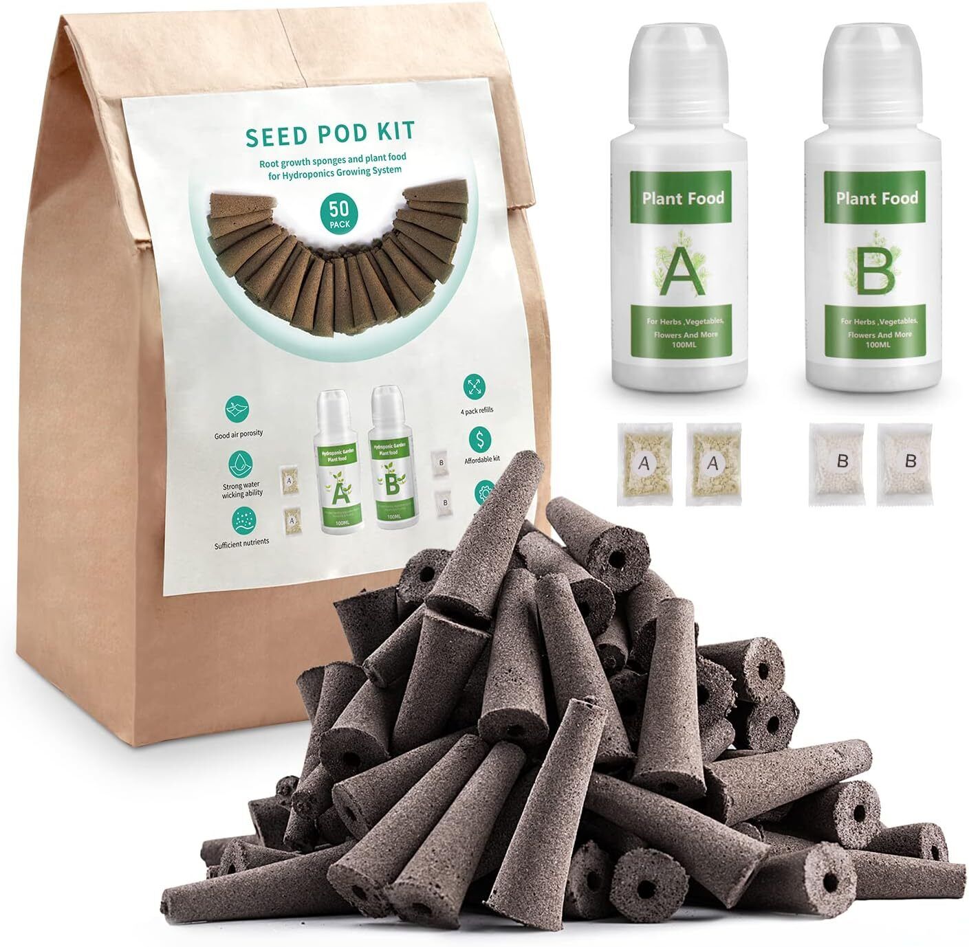 50pc AeroGarden Seed Pod Kit w/Nutrient Plant Foods & 4 Refills