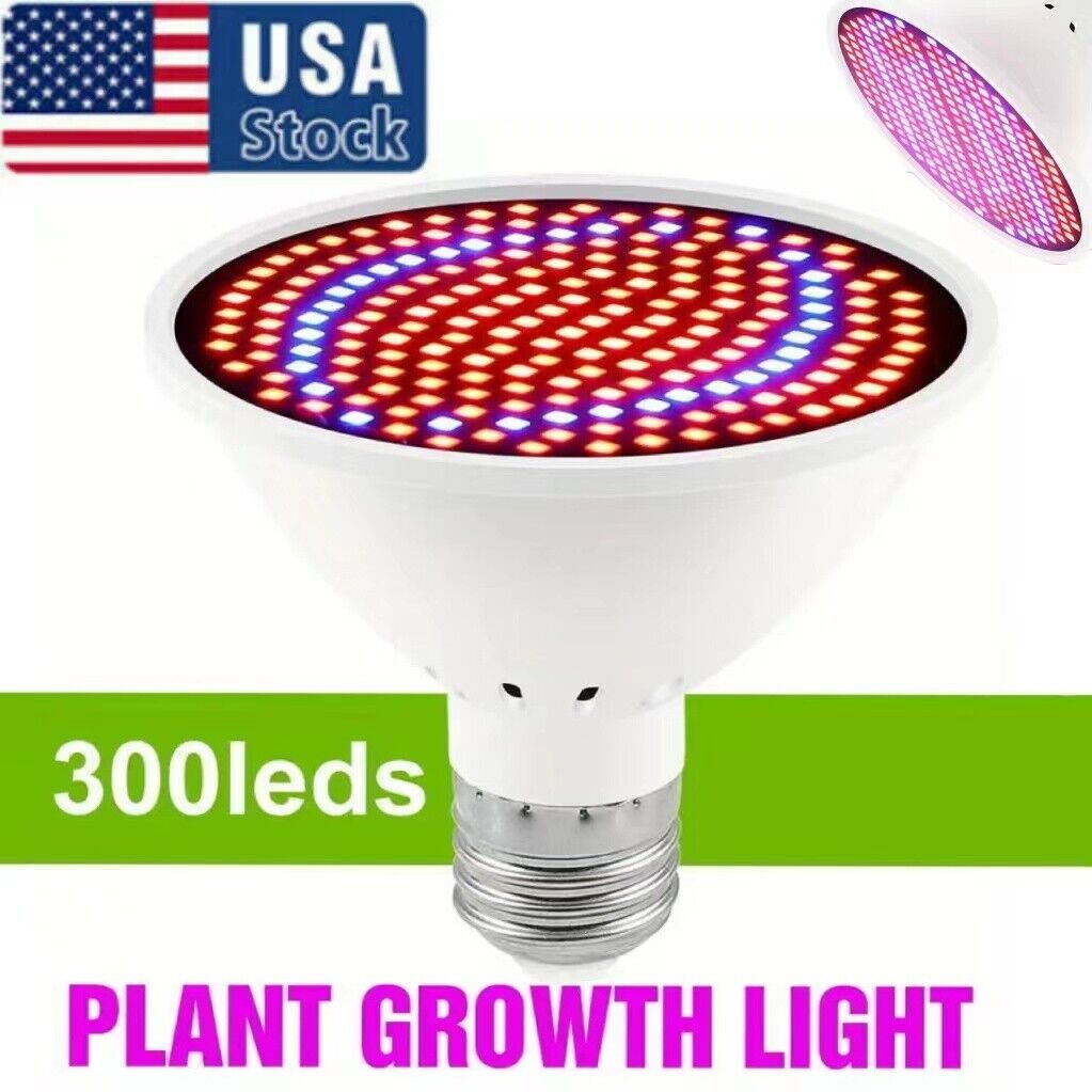 300LED Grow Light Bulb Full Spectrum Light for Indoor Plants Flowers Veg Growing