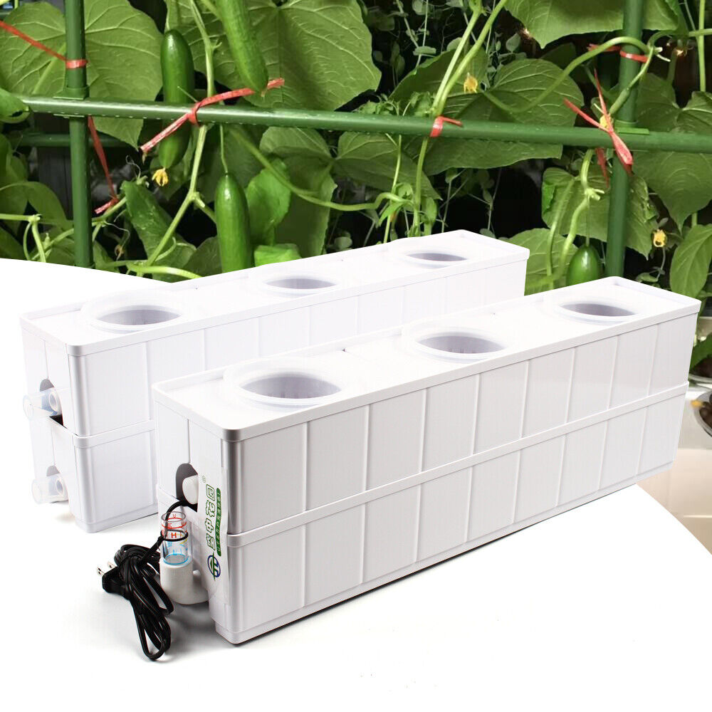 Square Hydroponic 6 Site Grow Kit w/110V Pump Baskets Growing Planting System US