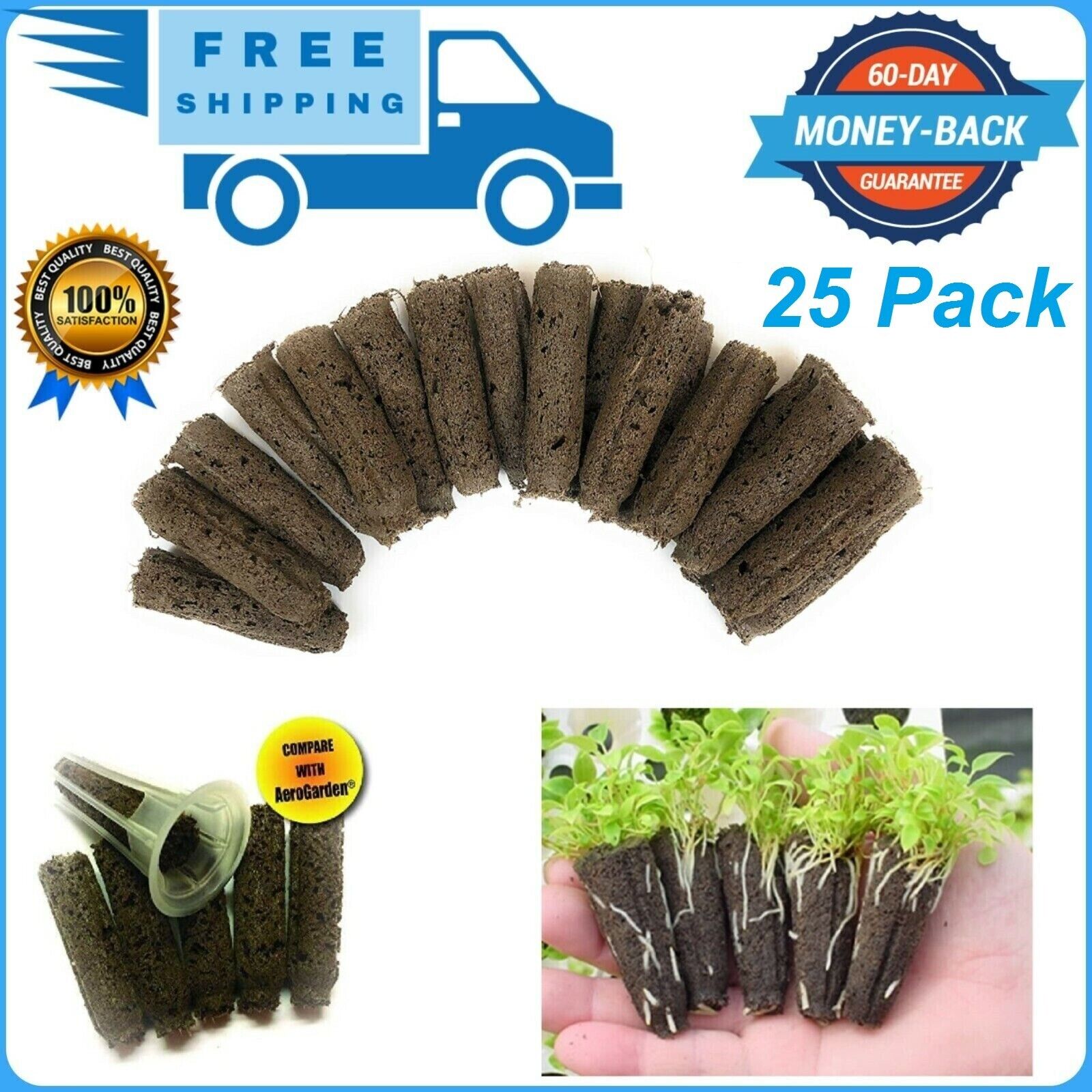 25 Aerogarden Compatible Sponges Seed Pod Hydroponic Grower Indoor Garden System