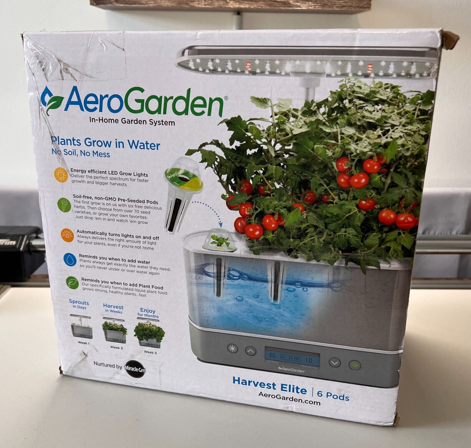 AeroGarden Harvest Elite Stainless Steel 6 Pod In-Home Garden System