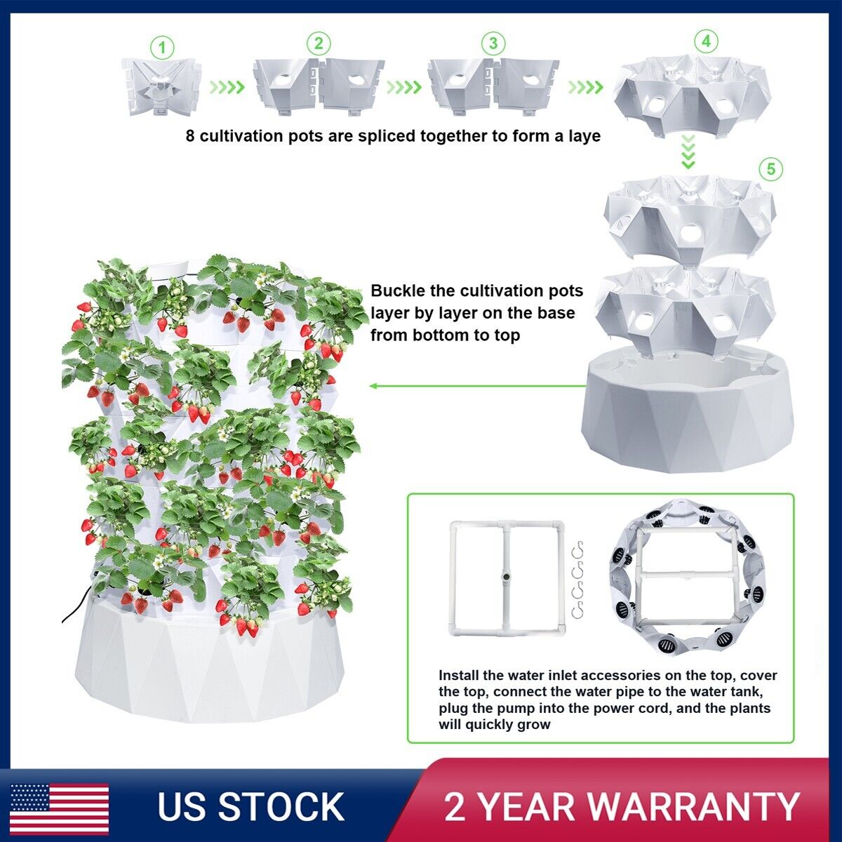 40 Pots Vertical Hydroponic Garden Tower System Indoor Outdoor Home Vegetable