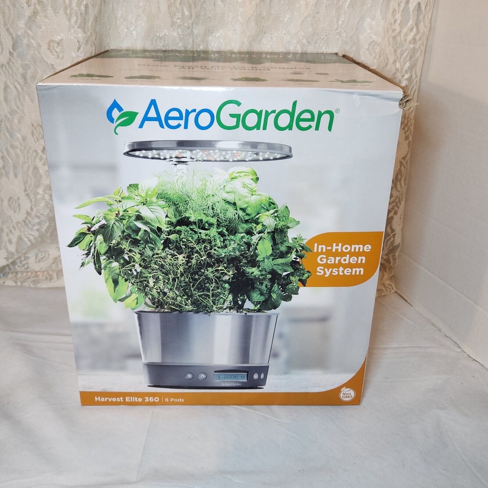 AeroGarden Harvest Elite 360 Stainless Steel In-Home Garden System Never Used